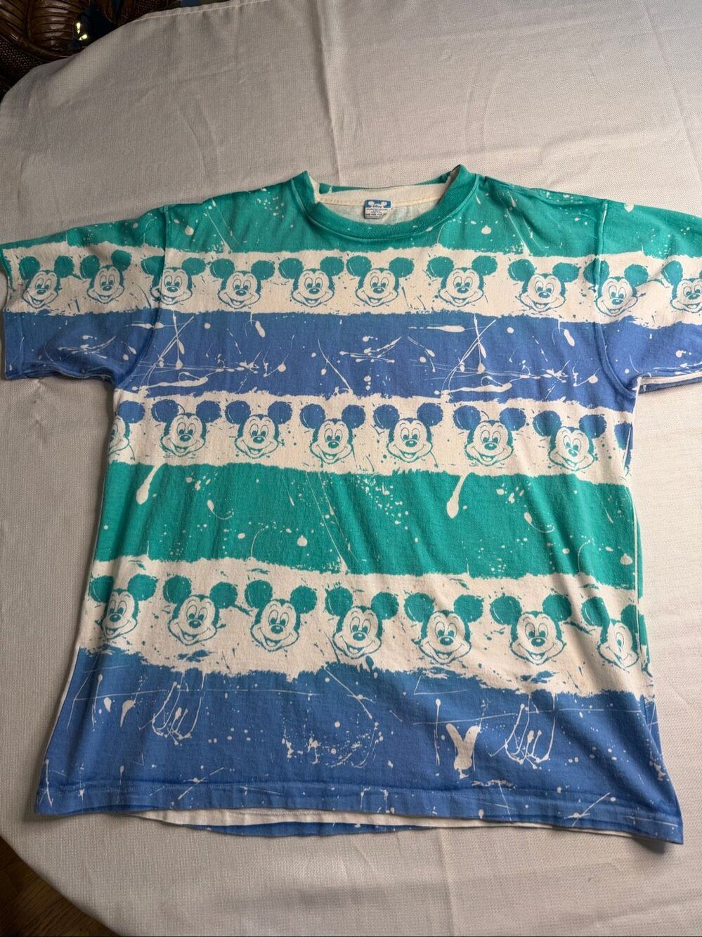 Disney Mickey Mouse Vintage 90s AOP Paint Splatter T-Shirt Made USA OSFA